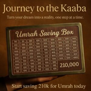 islamic Umrah Saving Box - Wooden Umrah Saving Box - 280 Days Savings Plan