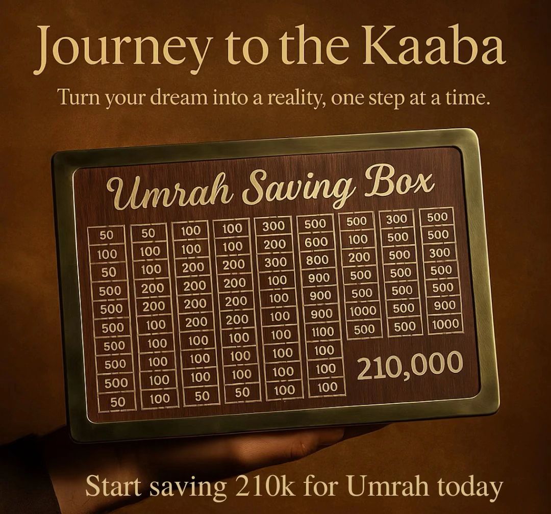 islamic Umrah Saving Box - Wooden Umrah Saving Box - 280 Days Savings Plan