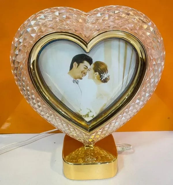 Led Crystal Heart Shaped Rotating Photo Frame Lamp