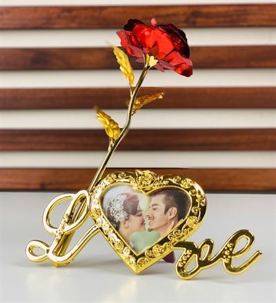 Valentine s Day Gifts 24k Red Foil Rose Flower With Beautiful Photo Frame, Anniversary Photo Fram